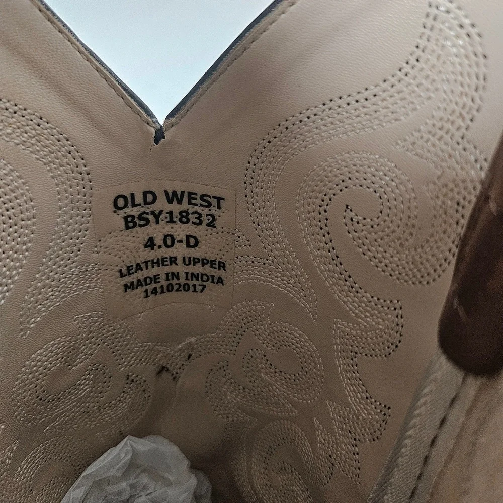 Old West BSY1832 Youth Cowboy Boots Brown Caiman Print Leather Square Toe SZ 4D